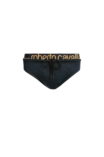 Shop Roberto Cavalli Contrast Waistband Swimming Briefs In Black