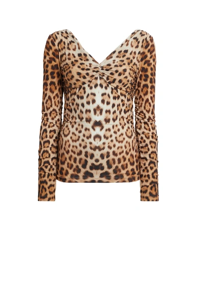 Shop Roberto Cavalli Heritage Jaguar-print V-neck Top In Neutrals