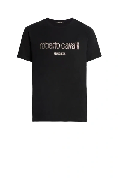Shop Roberto Cavalli Irregular Logo Print T-shirt In Black