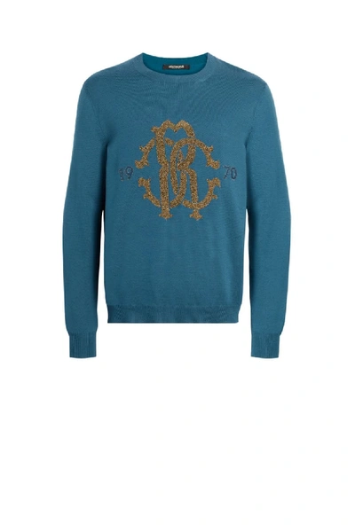 Shop Roberto Cavalli 1970' Monogram Sweater In Blue