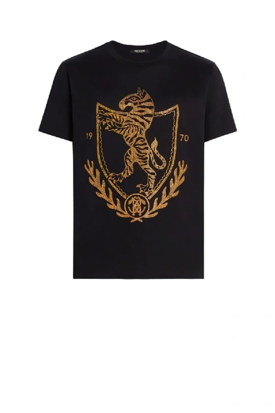 Shop Roberto Cavalli Crystal Embellished Crest T-shirt In 5051