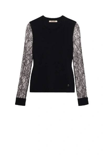 Shop Roberto Cavalli Lace Sleeve Sweater In Black