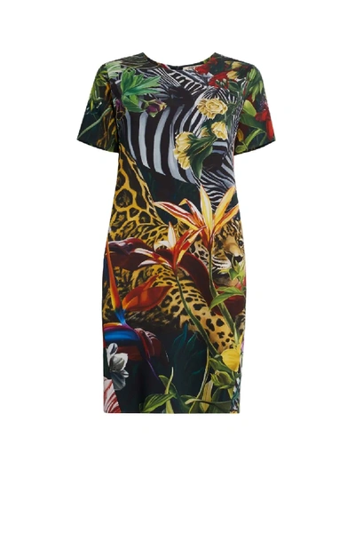 Shop Roberto Cavalli Paradise Found Print Silk Dress In Black