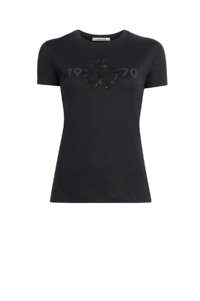 Shop Roberto Cavalli Embellished Logo T-shirt In Black