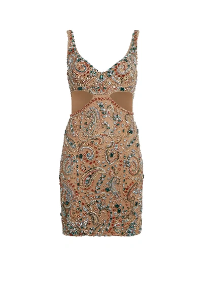 Shop Roberto Cavalli Bandana Embellished Cut Out Dress In Neutrals