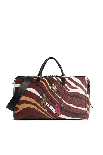 Shop Roberto Cavalli Heritage Zebra Beetle Print Duffle Bag In Red