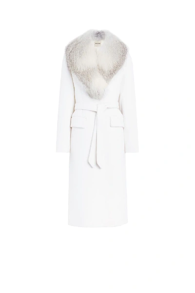 Shop Roberto Cavalli White Double Felted Melton Wool Coat