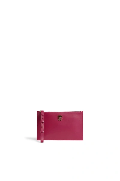 Shop Roberto Cavalli Mirror Snake Leather Zip Pouch In Pink