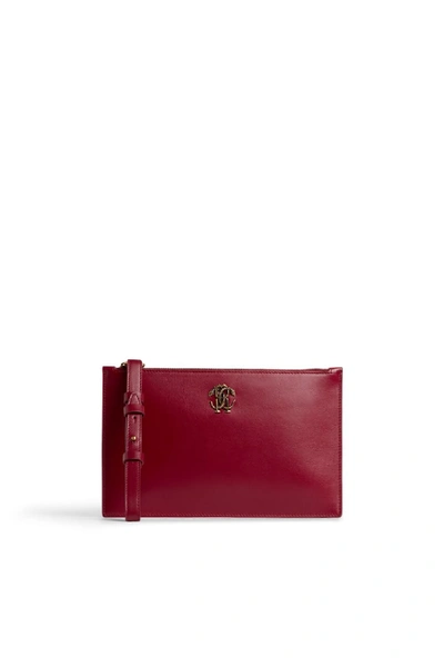 Shop Roberto Cavalli Mirror Snake Leather Zipped Pouch In Red