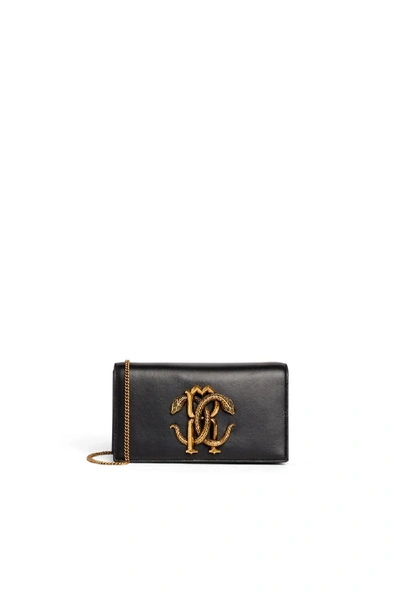 Shop Roberto Cavalli Mirror Snake Logo Shoulder Bag In Black