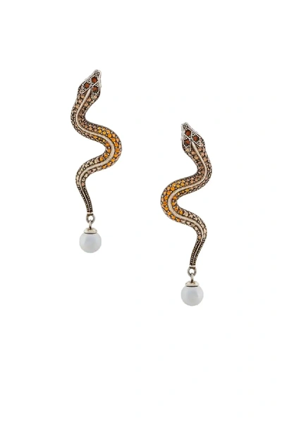 Shop Roberto Cavalli Snake Earrings In Gold