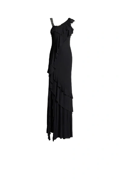 Shop Roberto Cavalli Embellished Ruffle Gown In Black