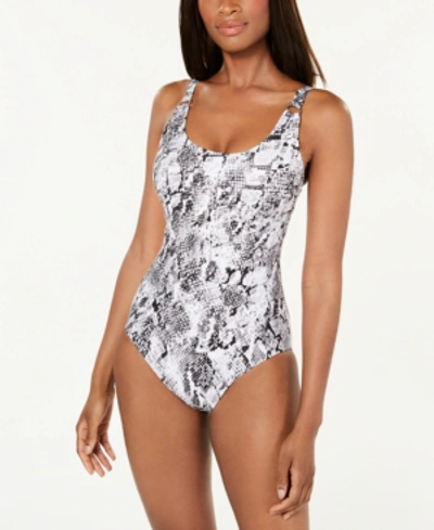 Shop Calvin Klein Starburst One-piece Swimsuit, Created For Macy's Women's Swimsuit In Charcoal Python