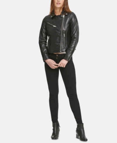 Shop Dkny Leather Moto Jacket In Black