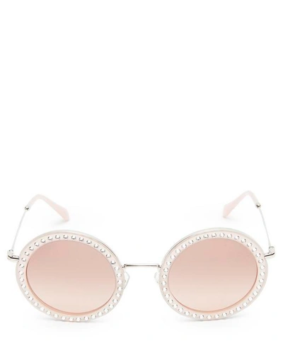 Shop Miu Miu Oversized Round Crystal Sunglasses In Opal Pink