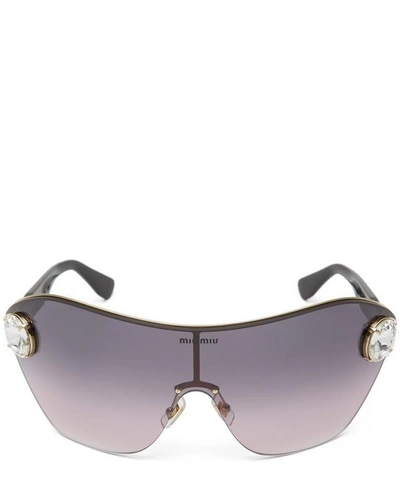 Shop Miu Miu Enchant Crystal-encrusted Shield Sunglasses In Violet