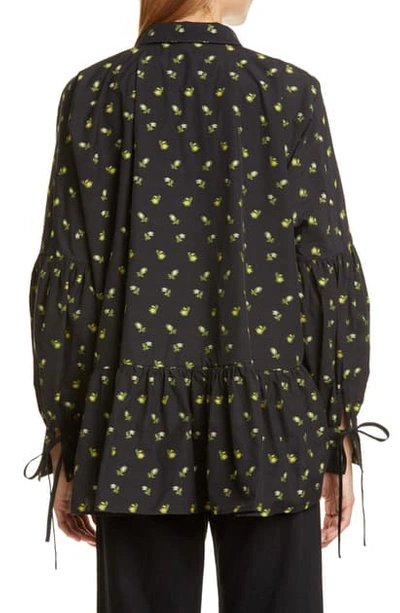 Shop Cecilie Bahnsen Andrea Floral Cotton Poplin Shirt In Black/ Yellow