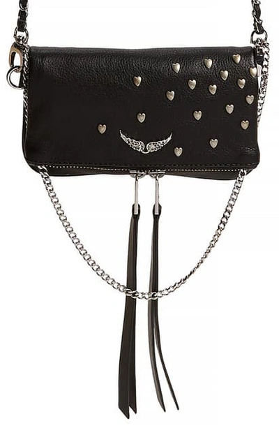 Shop Zadig & Voltaire Rock Nano Heart Stud Leather Crossbody Bag In Noir