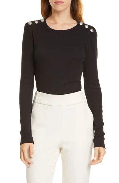 Shop Veronica Beard Mayer Button Shoulder Top In Black