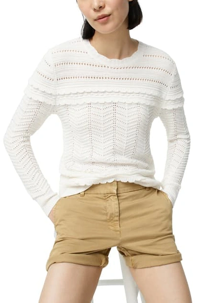 Shop Jcrew Crewneck Scalloped Pointelle Sweater In Ivory
