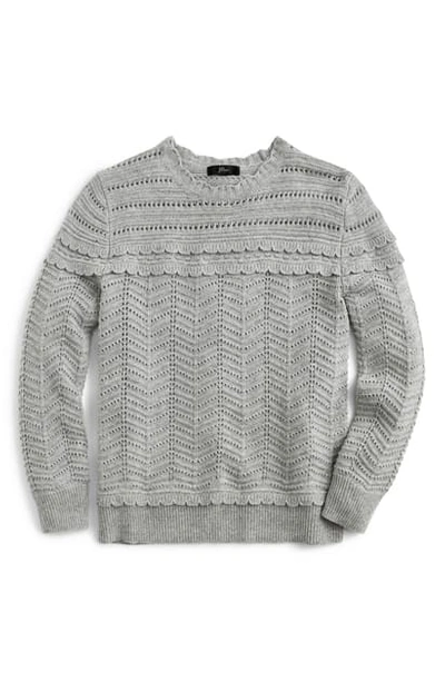Shop Jcrew Crewneck Scalloped Pointelle Sweater In Hthr Grey