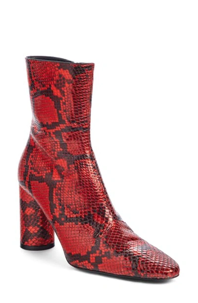 Shop Balenciaga Oval Snake Embossed Bootie In Red Snakeskin