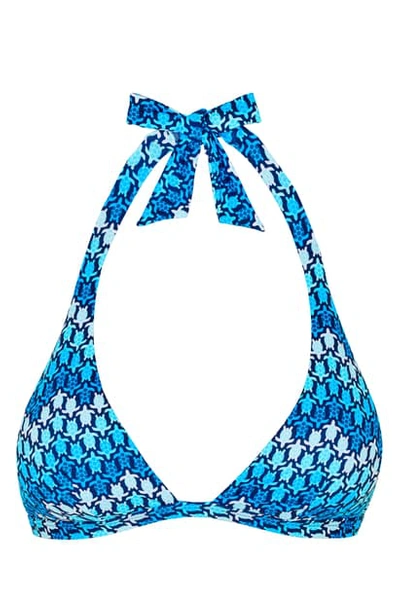 Shop Vilebrequin Herringbone Turtle Triangle Bikini Top In Bleu Marine
