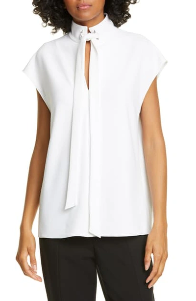 Shop Tibi Structured Crepe Tie Neck Top In White