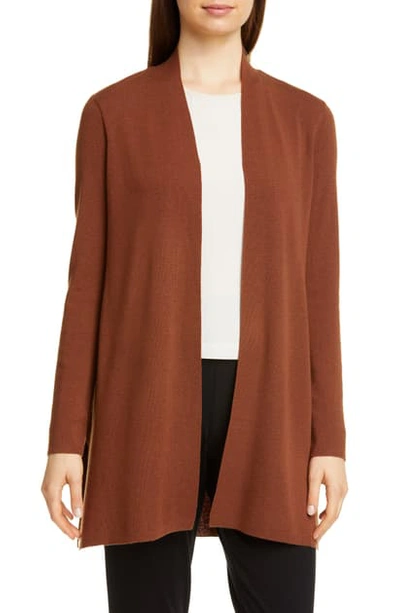 Shop Eileen Fisher Merino Straight Long Cardigan In Nutmeg