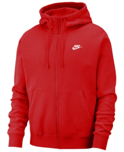 Shop Nike Men's Club Fleece Zip Hoodie In U Red