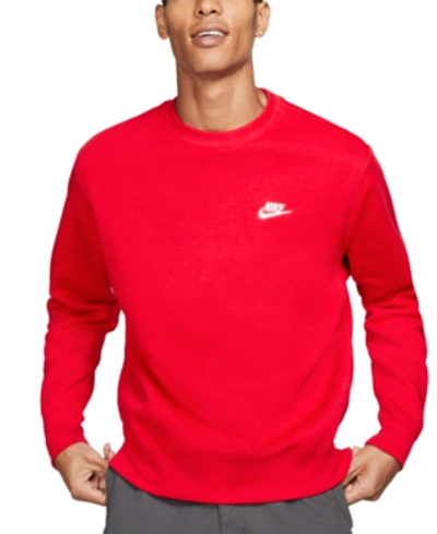 Shop Nike Men's Club Crew Fleece Sweatshirt In U Red