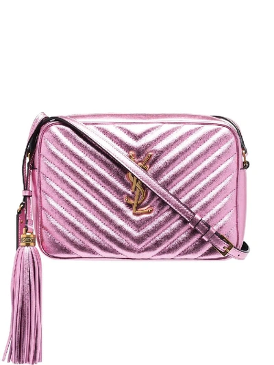 Shop Saint Laurent Pink Medium Lou Satchel Bag
