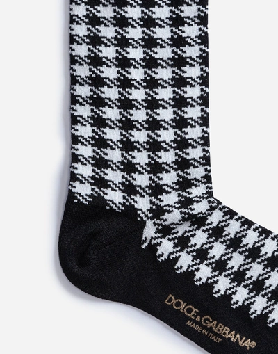 Shop Dolce & Gabbana Jacquard Houndstooth Socks In White/black