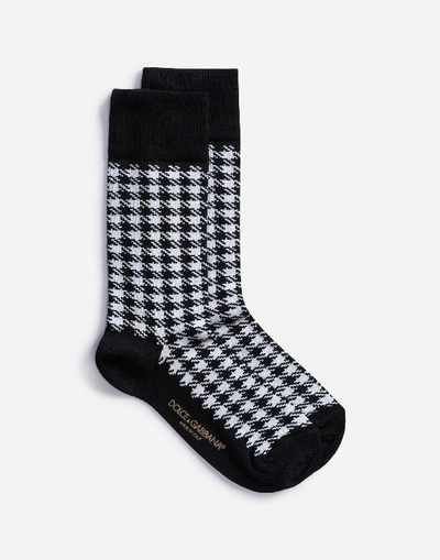 Shop Dolce & Gabbana Jacquard Houndstooth Socks In White/black