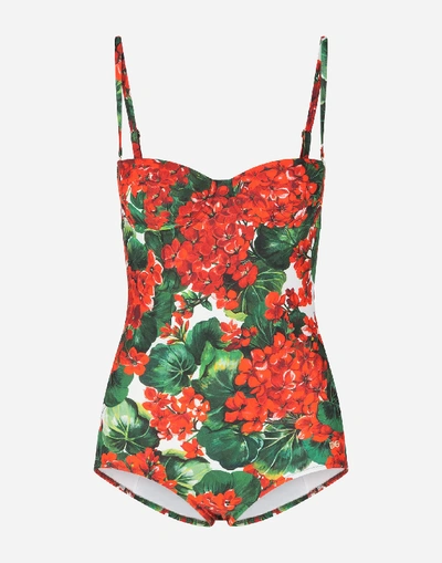 Shop Dolce & Gabbana Portofino-print Balconette One-piece Swimsuit In Floral Print