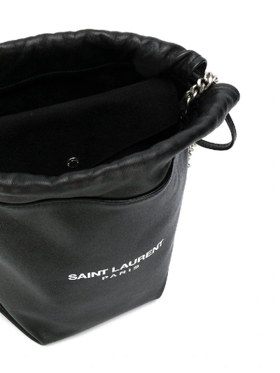 Shop Saint Laurent Lamb Skin Teddy Bucket Bag Black