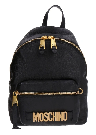Shop Moschino Leather Backpack In Black