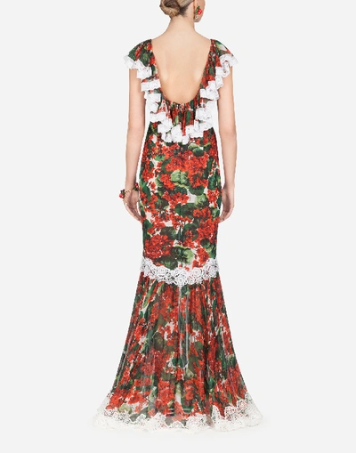 Shop Dolce & Gabbana Long Portofino-print Georgette Dress In Floral Print