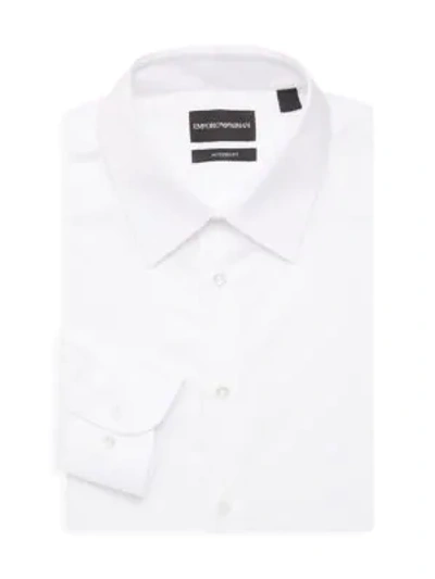 Shop Emporio Armani Solid Modern-fit Stretch Dress Shirt In White