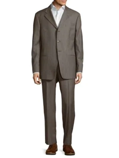 Shop Armani Collezioni Classic-fit Pinstripe Wool Suit In Beige