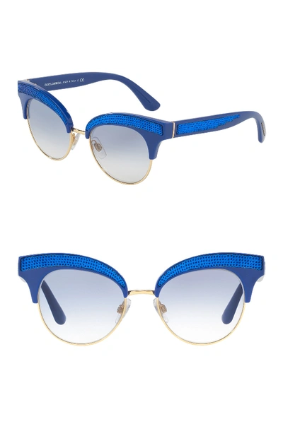 Shop Dolce & Gabbana 50mm Embellished Cat Eye Sunglasses In Blue Gold