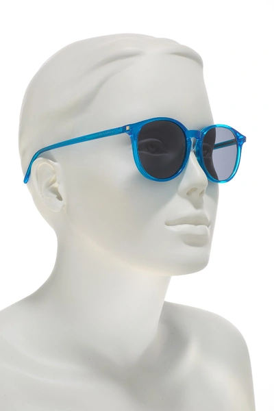 Shop Saint Laurent 52mm Round Sunglasses In Shiny Transparent Fluorescent Blue