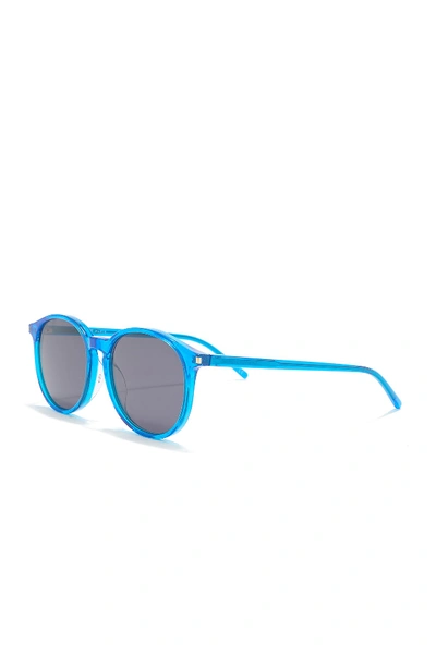 Shop Saint Laurent 52mm Round Sunglasses In Shiny Transparent Fluorescent Blue