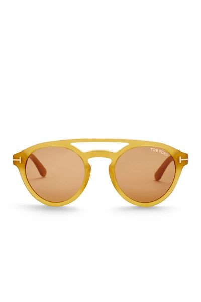 Shop Tom Ford Clint 50mm Round Sunglasses In Ylwo-brn