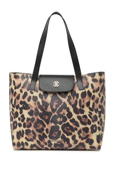 Shop Roberto Cavalli Leather Tote Bag In Brown Cheetah