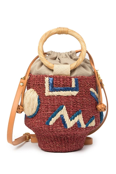 Shop Aranaz Geo Straw Bucket Bag In Red