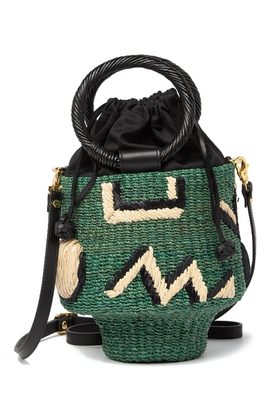 Shop Aranaz Geo Straw Bucket Bag In Green