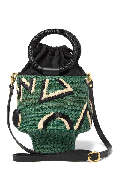 Shop Aranaz Geo Straw Bucket Bag In Green