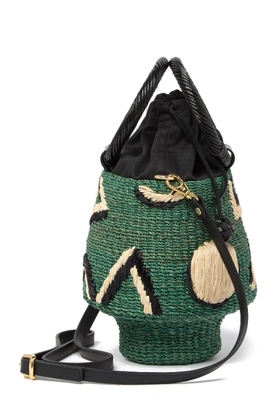 Shop Aranaz Geo Straw Bucket Bag In Green