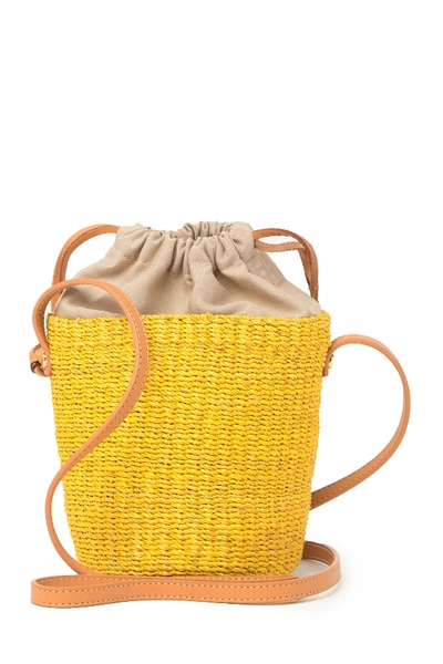 Shop Aranaz Malia Straw Mini Bucket Bag In Yellow